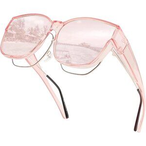 Women's Pink Frame & Pink Mirrored Lens Oversized Cat Eye Wear Over Glasses